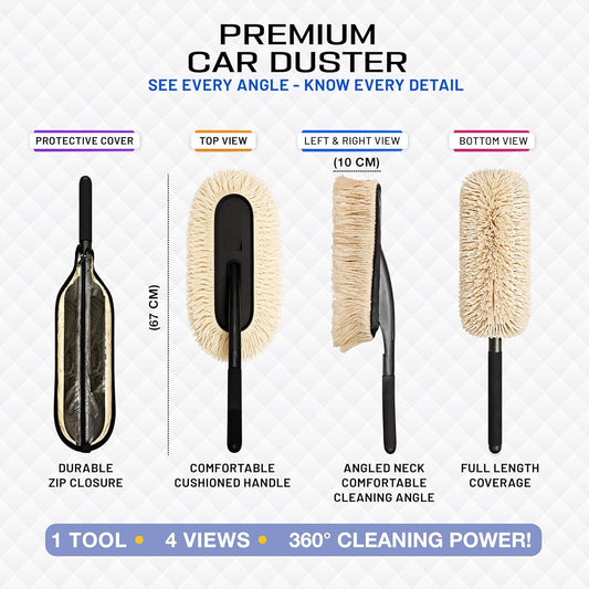 Essentials Car Duster With Microfibre Cloth for Enhanced Dust Removal