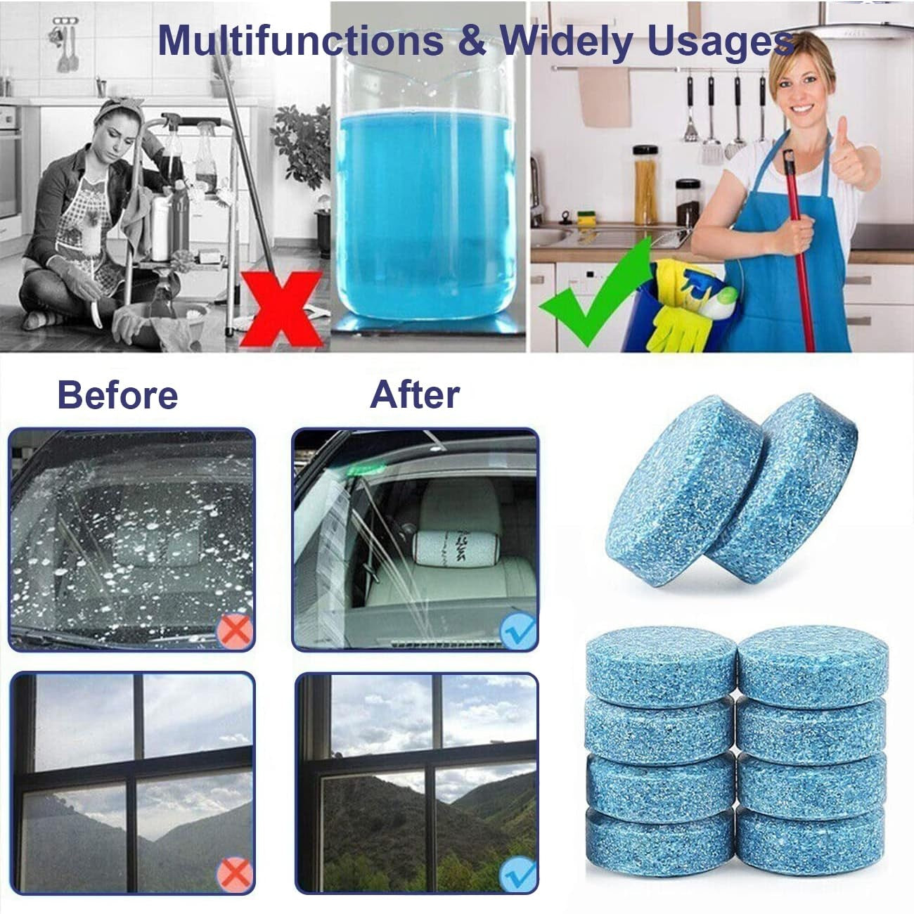 Glass Cleaner for Car | Windshield Glass Cleaner | Car Wiper Detergent Effervescent Tablet