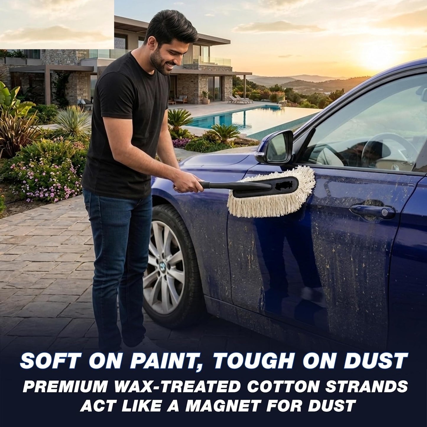 Essentials Car Duster With Microfibre Cloth for Enhanced Dust Removal