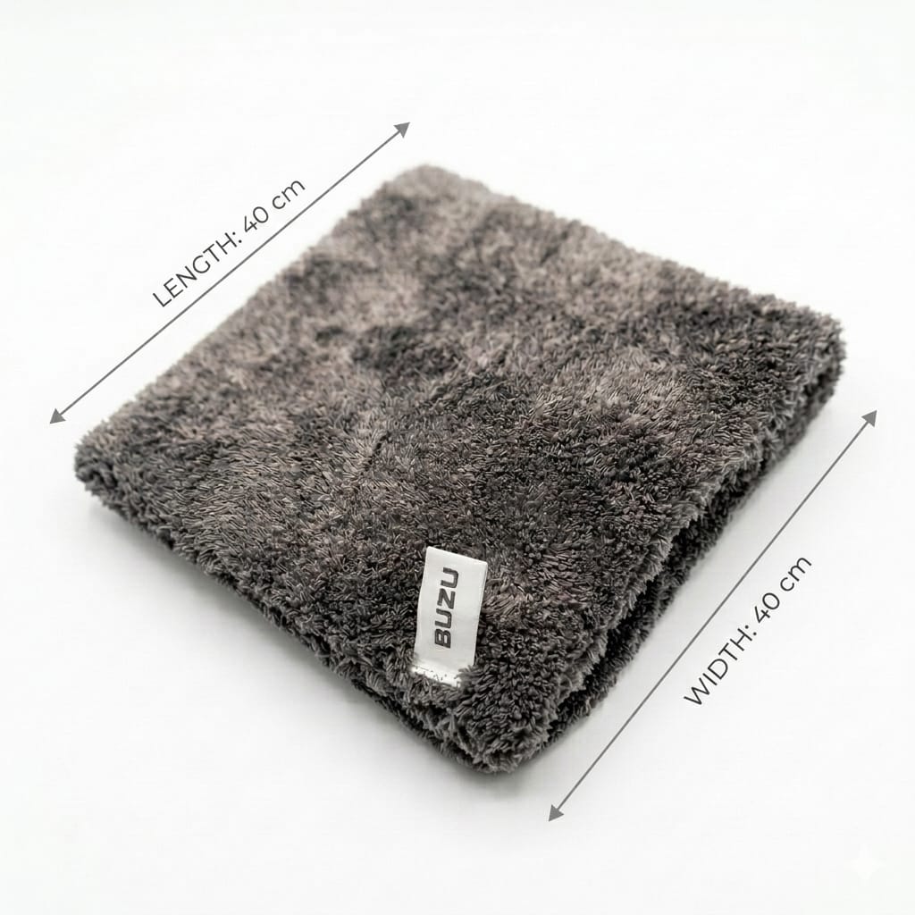 BUZU 550 GSM Ultra Soft Microfiber Car Cleaning Cloth - Pack of 4 | Dark Grey