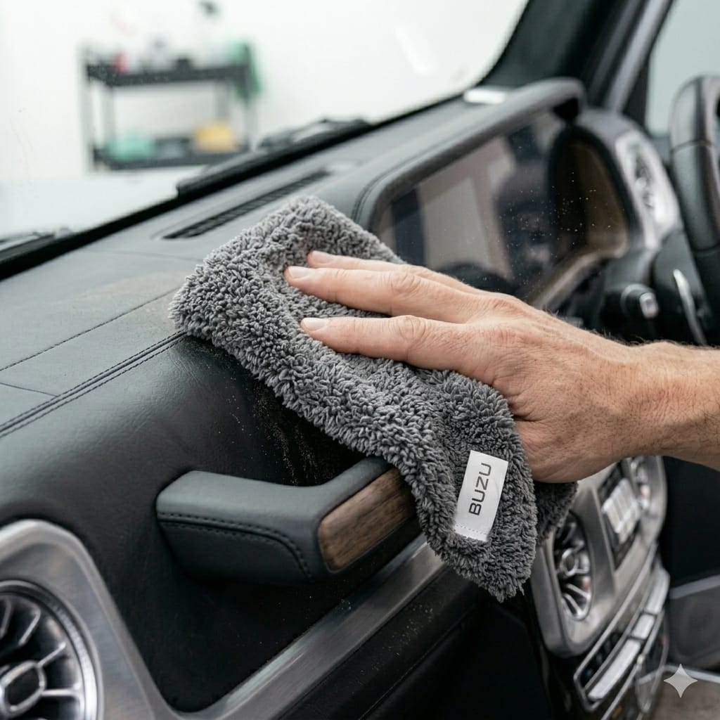 BUZU 550 GSM Ultra Soft Microfiber Car Cleaning Cloth - Pack of 4 | Dark Grey