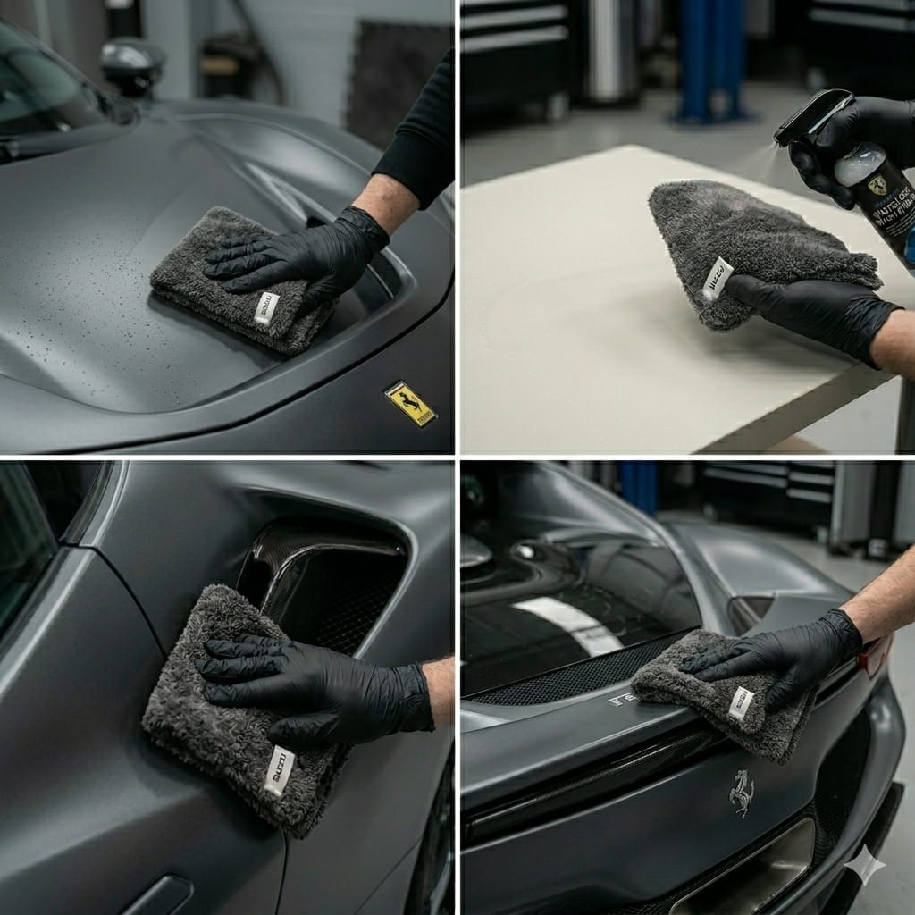 BUZU 550 GSM Ultra Soft Microfiber Car Cleaning Cloth - Pack of 4 | Dark Grey