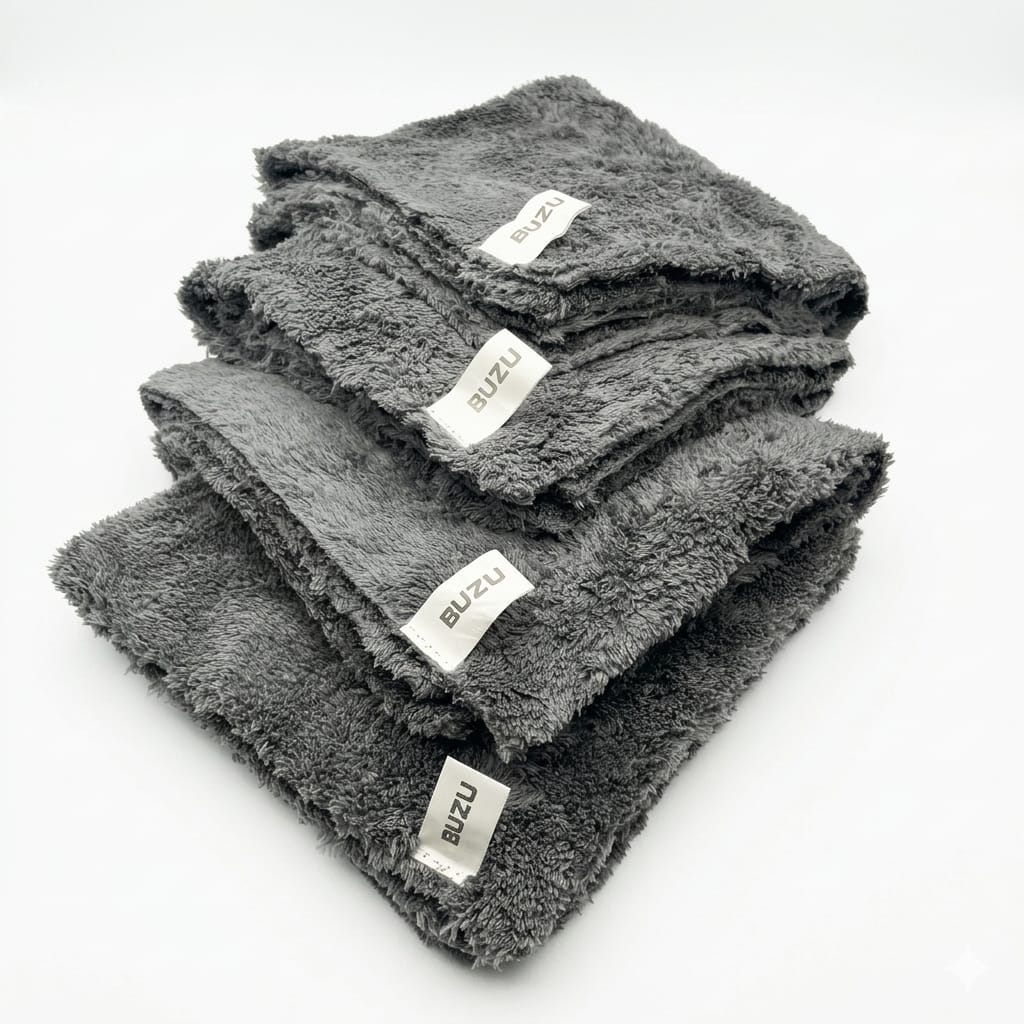 BUZU 550 GSM Ultra Soft Microfiber Car Cleaning Cloth - Pack of 4 | Dark Grey