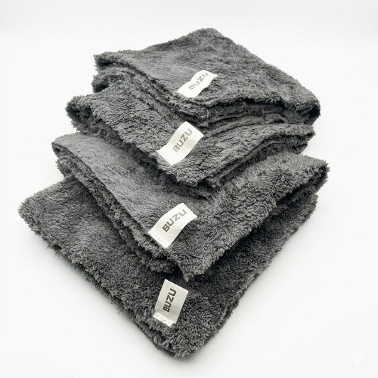 BUZU 550 GSM Ultra Soft Microfiber Car Cleaning Cloth - Pack of 4 | Dark Grey